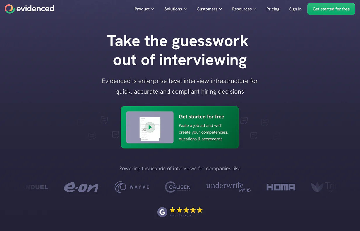 Evidenced marketing site — homepage hero