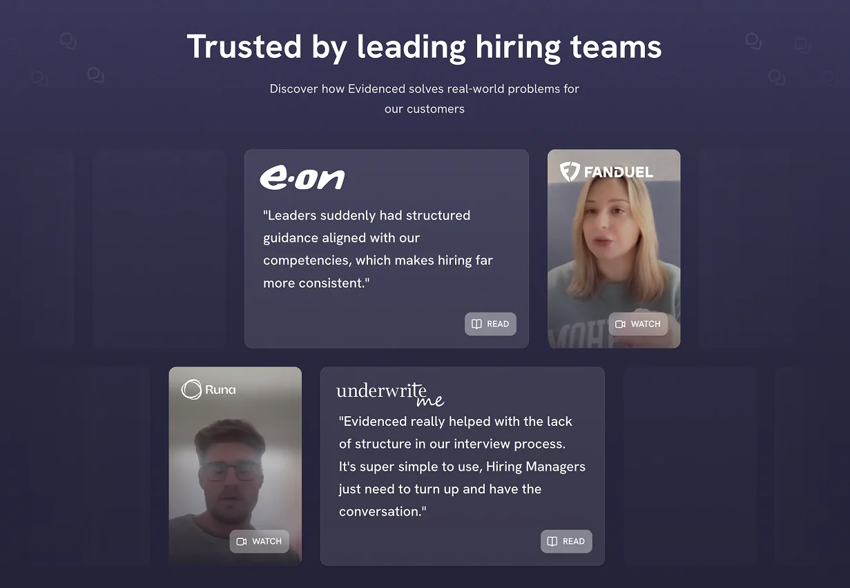 Evidenced marketing site — feature section