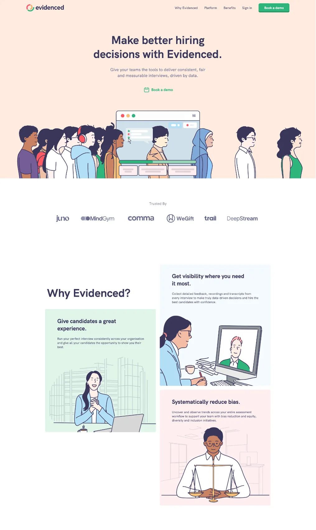 One-page Evidenced marketing site, late 2021